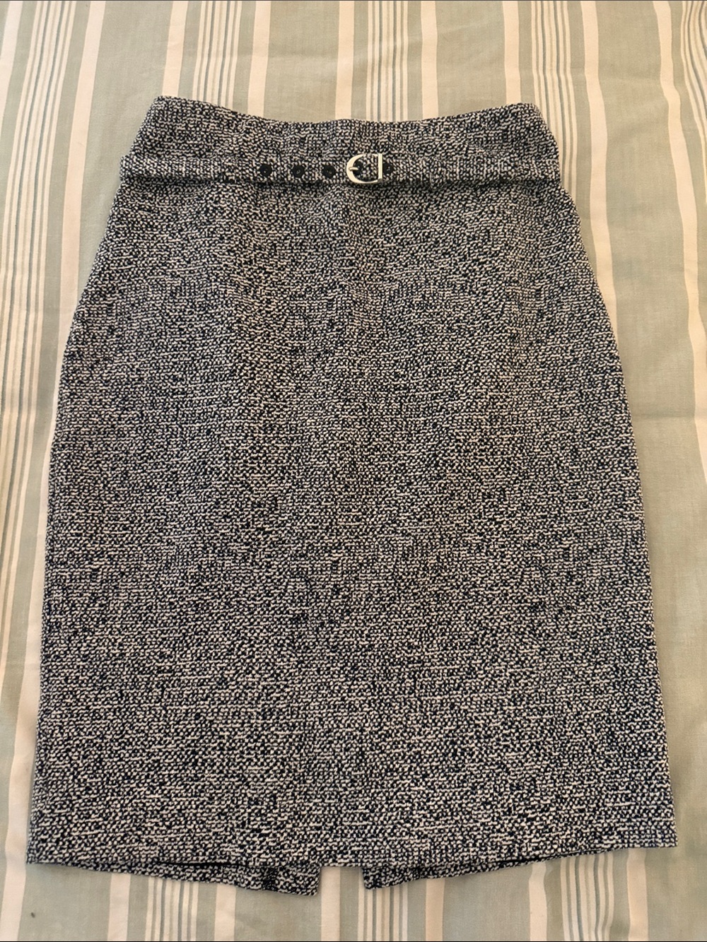 Express Black and White Tweed Pencil Skirt with Buckle Detail
